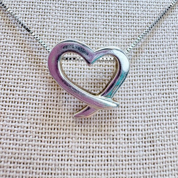 VTG Sterling Silver 925 Open Heart Slide Pendant Necklace Size 18" Length - Picture 1 of 15